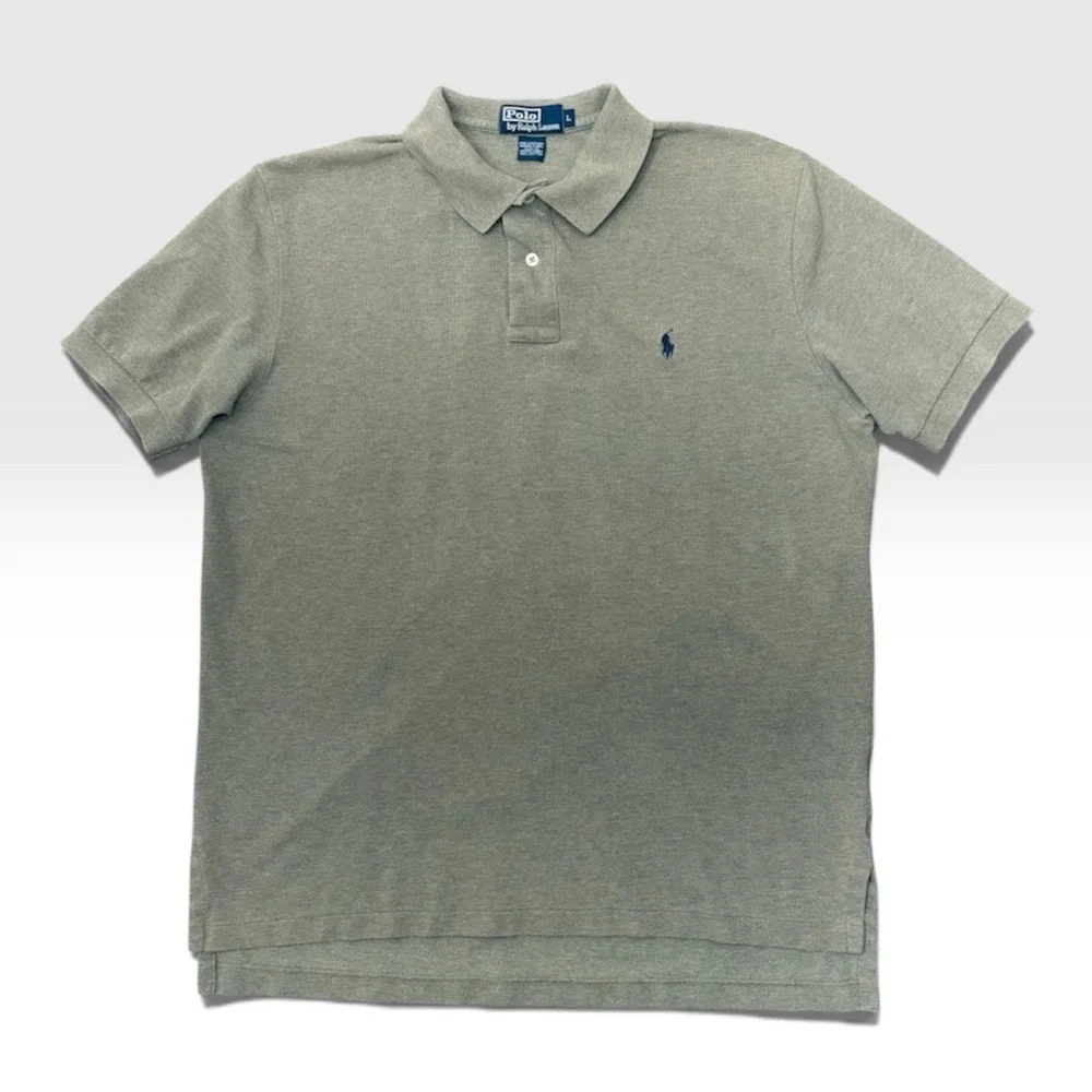 Vtg Polo By Ralph Lauren Polo Shirt Short Sleeve Solid Olive Gray Mens Sz L USA